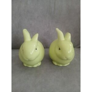 Lime Green Ceramic Bunny Rabbit Salt and Pepper Shakers Set Easter Spring Decor